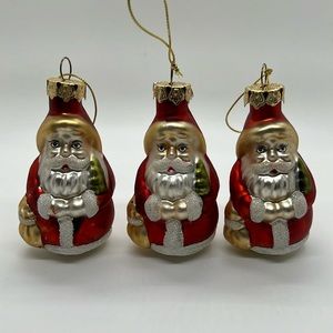 Vintage Set of 3 Red Blown Glass Santa Christmas Ornaments
